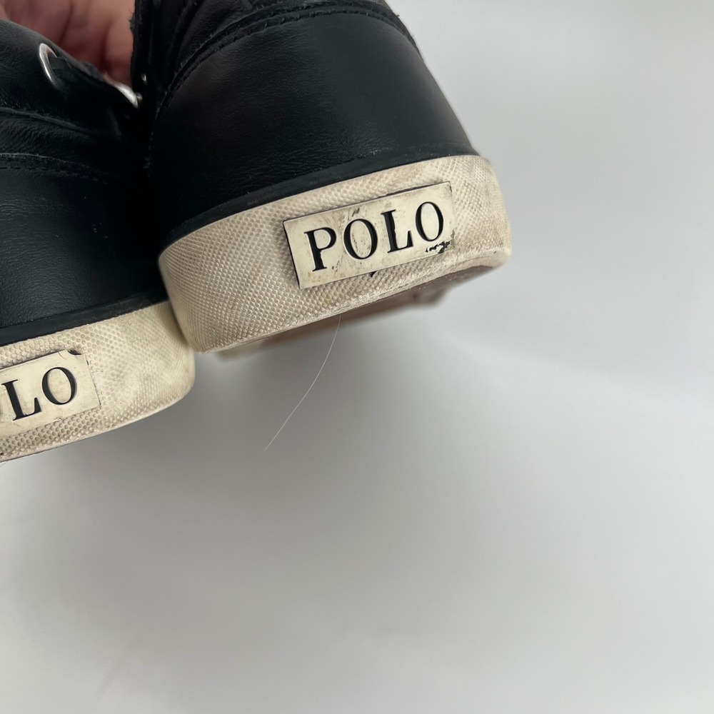 Polo Ralph Lauren Sander Mens 14D Black Leather Boat Shoes Sneakers 0200001087 - Picture 6 of 10